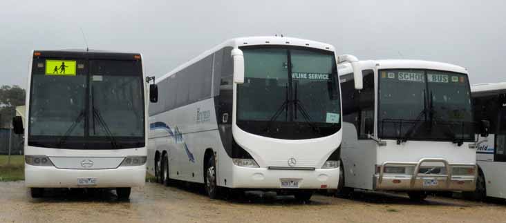 Heyfield Hino RG230K Autobus 0276AO, Mercedes O500RF Mills-Tui Majestic Valere 8283AO & Volvo B7R Express 3280AO